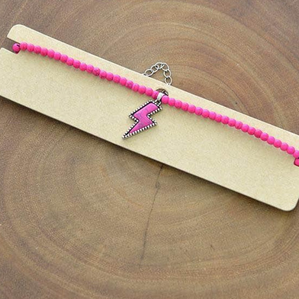 Fuchsia lightening bolt beaded choker